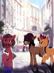 Size: 3024x4032 | Tagged: safe, artist:hierozaki, oc, oc only, earth pony, pony, unicorn, earth pony oc, horn, trio focus, unicorn oc