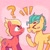 Size: 1000x1000 | Tagged: safe, artist:cozyinbutters, hitch trailblazer, sprout cloverleaf, earth pony, pony, g5, abstract background, blushing, duo, duo male, emanata, gay, looking at each other, looking at someone, male, ship:clovertrail, shipping, stallion