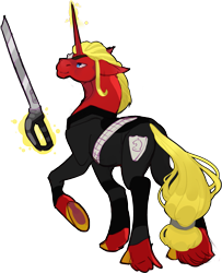 Size: 1549x1905 | Tagged: safe, artist:sitaart, oc, oc only, oc:steel prism, unicorn, clothes, horn, male, stallion, sword, trekkies, uniform, weapon