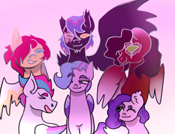 Size: 3130x2393 | Tagged: safe, artist:earth.loser, commander hurricane, flash magnus, pipp petals, private pansy, queen haven, zipp storm, ghost, pegasus, undead, g4, g5, female, generations, male, princess, queen, royal family, royal legion, royal sisters (g5), siblings, sisters, spirit, trio, trio female, trio male