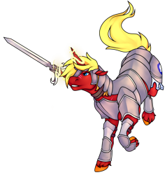 Size: 1200x1253 | Tagged: safe, artist:waxraven, oc, oc only, oc:steel prism, unicorn, ponyfinder, armor, dungeons and dragons, horn, male, pen and paper rpg, rpg, stallion, weapon