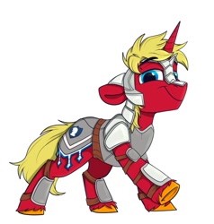 Size: 648x680 | Tagged: safe, artist:rutkotka, oc, oc only, oc:steel prism, pony, unicorn, armor, horn, male, smiling, solo, stallion