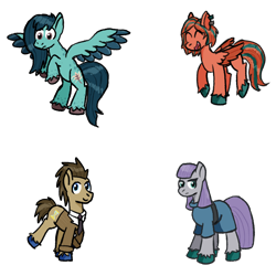 Size: 2000x2000 | Tagged: safe, artist:zoeyhorse, doctor whooves, maud pie, time turner, oc, earth pony, pegasus, pony, g4, colored wings, colored wingtips, commission, female, flying, male, mare, pegasus oc, simple background, spread wings, stallion, transparent background, unshorn fetlocks, wings