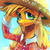 Size: 2100x2100 | Tagged: safe, artist:krista-21, applejack, earth pony, g4, applebetes, bow, clothes, cute, food, freckles, hair bow, hat, hoof hold, jackabetes, looking at you, plaid shirt, raised hoof, shirt, smiling, smiling at you, solo, straw hat, straw in mouth, wheat