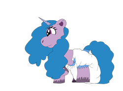 Size: 1461x1080 | Tagged: safe, izzy moonbow, pony, unicorn, g5, diaper, digital art, female, horn, mare, non-baby in diaper, png, side view, simple background, solo, transparent background