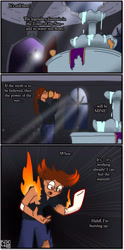 Size: 2977x6009 | Tagged: safe, artist:boundbrush, daybreaker, human, pony, g4, absurd resolution, comic, dialogue, drink, drinking, fire, fountain, human to pony, indoors, night, transformation