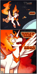 Size: 2981x6009 | Tagged: safe, artist:boundbrush, daybreaker, alicorn, human, pony, g4, absurd resolution, comic, dialogue, fountain, human to pony, indoors, night, possession, spread wings, transformation, wings