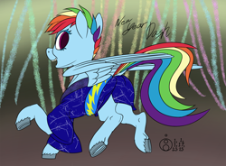 Size: 1500x1106 | Tagged: safe, artist:sepiakeys, rainbow dash, pony, g4, clothes, kimono (clothing), solo