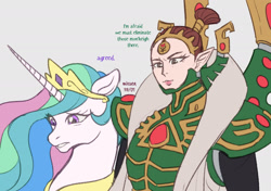 Size: 2150x1512 | Tagged: safe, artist:mixuen_chan, princess celestia, alicorn, eldar, pony, g4, i think we're gonna have to kill this guy, meme, voice actor joke, warhammer (game), warhammer 40k