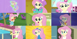 Size: 1280x663 | Tagged: safe, edit, edited screencap, editor:totaldramaguy95, screencap, fluttershy, human, rabbit, equestria girls, equestria girls specials, g4, my little pony equestria girls, my little pony equestria girls: dance magic, my little pony equestria girls: holidays unwrapped, animal, clothes, collage, cute, female, hose, musical instrument, one eye closed, ponied up, shyabetes, tambourine, wink, winter outfit