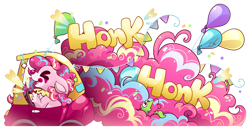 Size: 7179x3724 | Tagged: safe, artist:cutepencilcase, pinkie pie, earth pony, pony, g4, absurd resolution, balloon, bumper sticker, car, simple background, solo, transparent background