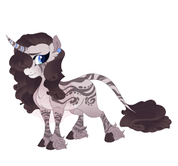 Size: 4500x4200 | Tagged: safe, artist:gigason, oc, oc only, oc:tabby stopstitch, hybrid, zebroid, zony, g4, absurd resolution, adoptable, blue eyes, blue pupils, brown hooves, brown mane, brown tail, cloven hooves, coat markings, colored, colored belly, colored eyebrows, colored hooves, colored muzzle, colored pinnae, colored pupils, curved horn, ear fluff, ear piercing, earring, eye markings, eyelashes, female, female oc, fetlock tuft, flat colors, gradient mane, gradient muzzle, gradient tail, gray coat, hair over one eye, hooves, horn, horn markings, interspecies offspring, jewelry, long mane, long tail, magical lesbian spawn, mare, mare oc, offspring, pale belly, pale muzzle, parent:rarity, parent:zecora, parents:raricora, piercing, ringlets, silver coat, simple background, smiling, solo, standing, striped, striped horn, stripes, tail, tail markings, thick eyelashes, three quarter view, transparent background, two toned mane, two toned tail, unicorn horn, zony oc