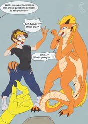 Size: 904x1280 | Tagged: safe, artist:sepisnake, discord, oc, draconequus, dragon, human, g4, eris, human to dragon, rule 63, therapy, transformation, transformation sequence, twinning