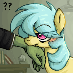 Size: 342x342 | Tagged: safe, artist:muffinz, oc, oc only, oc:anon, oc:sharkbite, earth pony, pony, biting, duo, female, indoors, mare, pixel-crisp art