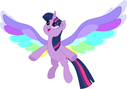 Size: 4254x3000 | Tagged: safe, artist:cloudy glow, twilight sparkle, alicorn, pony, g4, my little pony: friendship is magic, my little pony: rainbow roadtrip, colored wings, female, flying, mare, multicolored wings, rainbow wings, simple background, solo, spread wings, transparent background, twilight sparkle (alicorn), vector, wing bling, wings