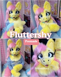 Size: 700x875 | Tagged: safe, artist:belovedfoxx, fluttershy, g4, fursuit, irl, multiple views, photo, ponysuit, solo