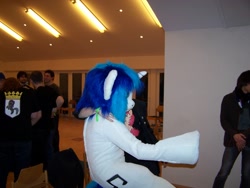 Size: 2304x1728 | Tagged: safe, artist:atalonthedeer, dj pon-3, vinyl scratch, human, g4, 2013, duo focus, fursuit, indoors, irl, irl human, photo, ponysuit, wwu