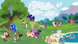 Size: 3840x2160 | Tagged: safe, anonymous artist, oc, oc only, oc:aria "landlord" property, oc:dared step, oc:delpone, oc:dusky, oc:fuckcaptcha, oc:kurka, oc:lilac zelena, oc:mokran, oc:molly grim, oc:ogie, oc:patachu, oc:paula ice, oc:peeps, oc:spaghetti slip, oc:sunglow skies, oc:waterlily, unnamed oc, bat pony, earth pony, pegasus, pony, sea pony, unicorn, g4, :<, axe, base used, bat pony oc, bat wings, battle axe, battle damage, beach, beach towel, bedroom eyes, beige coat, bent over, bikini, bikini bottom, bits, black coat, black mane, blank flank, blonde, blonde mane, blue coat, blue eyes, blue mane, blue sky, blushing, braid, brown coat, bunny cutie mark, bush, cat scratch, catscratch, catscratch cutie mark, chains, chest fluff, clothes, cloud, cloudy, coin, collaboration, comb, crown, cyan eyes, cyan mane, dock, dungeons and dragons, ear fluff, ears, earth pony oc, english, eyelashes, faic, fangs, female, fins, flag cutie mark, floating, flower, flower cutie mark, fluffy, flying, food, freckles, frog (hoof), g4 (artstyle), gem, generic pony, glasses, gold, golden eyes, grape cutie mark, grape juice, grapes, grass, gray coat, gray eyes, gray mane, green coat, green mane, hair tie, happy, heart, heart eyes, hiding face, hill, hoof fluff, hooves, horn, ice cream, ice cream cone, ice cube cutie mark, immigration customs enforcement, jewelry, juice, korea, lake, leaning, leaning back, lidded eyes, looking at each other, looking at someone, looking at you, looking back, loot, lying down, male, mare, military pony, military uniform, minimalist, missing cutie mark, mixed media, mlpol, modern art, mountain, mushroom cutie mark, necklace, necktie, nervous, open mouth, orange coat, orange eyes, pale belly, pegasus oc, pen and paper rpg, picnic blanket, pink eyes, pink mane, ponerpics, ponified, presenting, prone, purple coat, purple mane, raised hoof, raised leg, raspberry, red eyes, red mane, regalia, rpg, sack, sand, scepter, seapony (g1), shadow, short mane, short tail, show accurate, shy, sitting, skull cutie mark, sky, smiling, smiling at you, socks, spaghetti cutie mark, species swap, spread wings, stallion, standing, straight hair, striped socks, sun cutie mark, sunglasses, swimsuit, tail, talking, text, tongue out, traditional art, treasure, tree, two toned coat, two toned mane, under the tree, underhoof, unicorn oc, uniform, water, waving, weapon, wet, wet mane, white coat, white mane, white pony, wingding eyes, wings