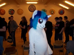 Size: 2304x1728 | Tagged: safe, artist:atalonthedeer, dj pon-3, vinyl scratch, human, g4, 2013, fursuit, indoors, irl, irl human, photo, ponysuit, red eyes, solo focus, wwu