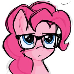 Size: 1520x1518 | Tagged: safe, artist:poniesinmyhead, pinkie pie, earth pony, pony, g4, bust, female, glasses, mare, pinkie pie is not amused, portrait, simple background, solo, unamused, white background