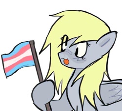 Size: 875x791 | Tagged: safe, artist:poniesinmyhead, derpy hooves, pegasus, pony, g4, flag, folded wings, holding, pride, pride flag, simple background, solo, transgender pride flag, white background, wings