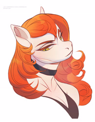 Size: 2285x2929 | Tagged: safe, artist:unknowhiter, oc, oc only, oc:shimmering song, earth pony, anthro, breasts, bust, choker, cleavage, collarbone, colored eyelashes, female, lidded eyes, mare, not dyx, red eyelashes, simple background, solo, white background, yellow eyes