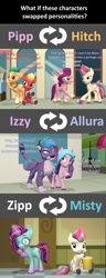 Size: 1920x5000 | Tagged: safe, artist:red4567, allura, hitch trailblazer, izzy moonbow, misty brightdawn, pipp petals, sprout cloverleaf, zipp storm, aq bars, big cat, earth pony, leopard, pegasus, pony, snow leopard, unicorn, g4, g5, 3d, blaze (coat marking), coat markings, colored hooves, colored wings, cuffs, cup, ear piercing, earring, facial markings, female, folded wings, food, g5 to g4, generation leap, hi new friend, hooves, horn, jewelry, litter, magic, magic aura, magnifying glass, male, mare, multicolored wings, one eye closed, personality swap, phone, piercing, popcorn, raised hoof, rebirth misty, selfie, sitting, snep, socks (coat markings), source filmmaker, spread wings, stallion, swapped cutie marks, that pony sure does love popcorn, underhoof, what if, winged big cat, wings