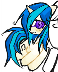 Size: 697x858 | Tagged: safe, artist:poniesinmyhead, dj pon-3, vinyl scratch, pony, unicorn, g4, female, glasses, horn, mare, smiling, solo