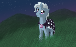 Size: 2048x1280 | Tagged: safe, artist:karidyas, trixie, pony, unicorn, g4, 2011, brooch, cape, clothes, grass, horn, jewelry, looking up, male, night, night sky, rule 63, sky, solo, stallion, standing, tristan, trixie's brooch, trixie's cape