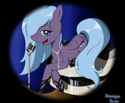 Size: 1296x1066 | Tagged: safe, artist:burnout, oc, oc:starlight sonata, pegasus, pony, female, mare, microphone, solo