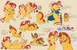 Size: 10716x6900 | Tagged: safe, artist:chub-wub, flash sentry, starlight glimmer, sunburst, sunset shimmer, trixie, twilight sparkle, pony, unicorn, beard, bisexual, brother and sister, cardboard, cloak, clothes, colt, cute, facial hair, female, filly, foal, gay, glasses, headcanon, horn, lying down, male, markings, on back, open mouth, prone, shimmerbetes, ship:flashburst, ship:starburst, ship:trixburst, ship:twiburst, shipping, siblings, simple background, straight, sunbetes, sunburst's cloak, sunny siblings, yellow background, younger sunset