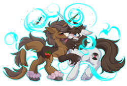 Size: 3007x2048 | Tagged: safe, artist:inspiredpixels, oc, oc only, oc:black record, oc:strawberry cocoa (the coco clan), monster pony, pony, unicorn, 2025, anklet, bipedal, bipedal leaning, blaze (coat marking), blue eyes, blush lines, blush sticker, blushing, brown coat, brown mane, brown tail, burning, bushy tail, catchlights, chest fluff, cigarette, coat markings, colored, commission, commissioner:rautamiekka, context in description, crossdressing, digital art, drugs, duo, duo male, ears, ears back, eyebrows, eyelashes, eyes closed, eyes open, facial markings, featureless crotch, female to male, femboy, flat colors, friends with benefits, from front, gay, gray hooves, half r63 shipping, happy, high res, hoof ring, hooves, horn, jewelry, kiss on the lips, kissing, leaning, leg fluff, lighter underbelly, long tail, looking forward, magic, magic aura, male, male oc, mane, marijuana, no eyelashes, oc x oc, older male, pony oc, pony on pony action, quadrupedal, rule 63, segmented tail, shading, shipping, short mane, side view, simple background, smiling, stallion, stallion oc, stallion on stallion, standing, sternocleidomastoid, surprised, tail, transparent background, two toned coat, unicorn oc, unshorn fetlocks, white coat, younger male