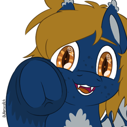 Size: 1920x1920 | Tagged: safe, artist:_butterscotch, oc, oc only, oc:comet chaser, bat pony, pony, bat wings, boop, commission, fangs, imminent boop, looking at you, smiling, solo, wings, ych result