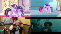 Size: 3416x1920 | Tagged: safe, edit, edited screencap, screencap, starlight glimmer, twilight sparkle, alicorn, bronies react, g4, my little pony: friendship is magic, school daze, season 7, season 8, shadow play, acracebest, dustykat, pirates of the caribbean, twilight sparkle (alicorn)