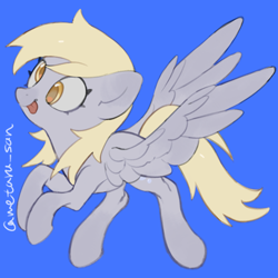 Size: 4096x4096 | Tagged: safe, artist:metaruscarlet, derpy hooves, pegasus, pony, g4, blue background, cross-eyed, simple background, solo, spread wings, tongue out, wings