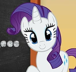 Size: 266x255 | Tagged: safe, gameloft, rarity, pony, unicorn, g4, ..., cropped, english, female, horn, looking at you, mare, meme, reaction image, smiling, smiling at you, text, wow! glimmer