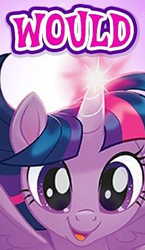 Size: 214x369 | Tagged: safe, gameloft, twilight sparkle, alicorn, pony, g4, cropped, english, horn, meme, out of context, reaction image, smiling, solo, text, twilight sparkle (alicorn), would, wow! glimmer