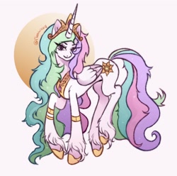 Size: 1322x1310 | Tagged: safe, artist:manwxxq, princess celestia, alicorn, pony, g4, crown, female, hoof shoes, jewelry, looking at you, mare, messy mane, regalia, solo, thin, unshorn fetlocks