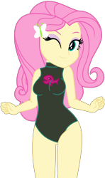 Size: 1084x1826 | Tagged: safe, artist:star-armour95, artist:yaya54320bases, fluttershy, human, equestria girls, equestria girls specials, g4, my little pony equestria girls: better together, my little pony equestria girls: forgotten friendship, bare shoulders, beach shorts swimsuit, breasts, busty fluttershy, clothes, cute, female, fluttershy's beach shorts swimsuit, fluttershy's one-piece swimsuit, midriff, one eye closed, one-piece swimsuit, shyabetes, simple background, smiling, solo, swimsuit, transparent background, vector, wink