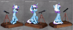 Size: 3966x1642 | Tagged: safe, artist:h1ppezz, oc, oc:eclipse, pony, unicorn, craft, female, figurine, horn, irl, mare, photo, solo, telescope