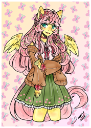 Size: 2500x3507 | Tagged: safe, artist:seuris1, fluttershy, human, anthro, equestria girls, g4, element of generosity, element of honesty, element of kindness, element of laughter, element of loyalty, element of magic, elements of harmony, humanized, solo