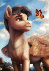 Size: 1392x2000 | Tagged: safe, artist:fantiimotaru, oc, oc only, butterfly, pegasus, pony, male, solo, stallion