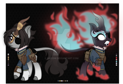 Size: 1280x878 | Tagged: safe, artist:shizow, kirin, nirik, clothes, deviantart watermark, eyepatch, jumpsuit, obtrusive watermark, solo, vault suit, watermark