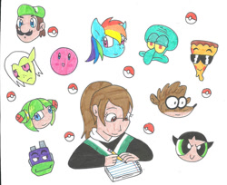 Size: 827x675 | Tagged: safe, artist:cmara, rainbow dash, human, pegasus, g4, banner, buttercup (powerpuff girls), deviantart, donatello, female, kirby, kirby (series), luigi, male, pizza steve, poké ball, pokémon, regular show, rigby (regular show), rise of the teenage mutant ninja turtles, spongebob squarepants, squidward tentacles, super mario, the powerpuff girls