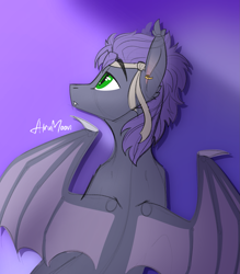 Size: 1459x1668 | Tagged: safe, artist:alrumoon_art, oc, oc only, bat pony, bat pony oc, colored sketch, gradient background, green eyes, sketch, solo