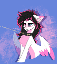 Size: 1175x1301 | Tagged: safe, artist:alrumoon_art, oc, oc only, oc:lunylin, pegasus, pony, chest fluff, collar, colored sketch, female, heterochromia, mare, pegasus oc, sketch, unamused, white fur, wings