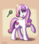 Size: 1537x1691 | Tagged: safe, artist:bkiltersot, sweetie belle, pony, unicorn, g4, growing up is hard to do, my little pony: friendship is magic, eyes on the prize, female, glowing, glowing horn, horn, levitation, magic, mare, microphone, older, older sweetie belle, open mouth, open smile, raised hoof, singing, smiling, solo, telekinesis