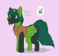 Size: 2043x1953 | Tagged: safe, artist:misciblemyles, oc, oc only, oc:panini press, pony, cutie mark, hairpin, solo, sweater vest, tail, two toned coat