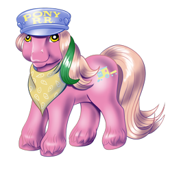 Size: 1080x1089 | Tagged: safe, artist:splooto, steamer (g1), earth pony, pony, g1, hat, male, neckerchief, simple background, smiling, solo, stallion, tail, transparent background, unshorn fetlocks