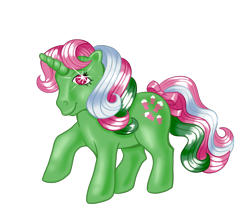 Size: 1161x1026 | Tagged: safe, artist:splooto, fizzy, pony, twinkle eyed pony, unicorn, g1, bow, female, horn, mare, raised hoof, simple background, smiling, solo, tail, tail bow, transparent background